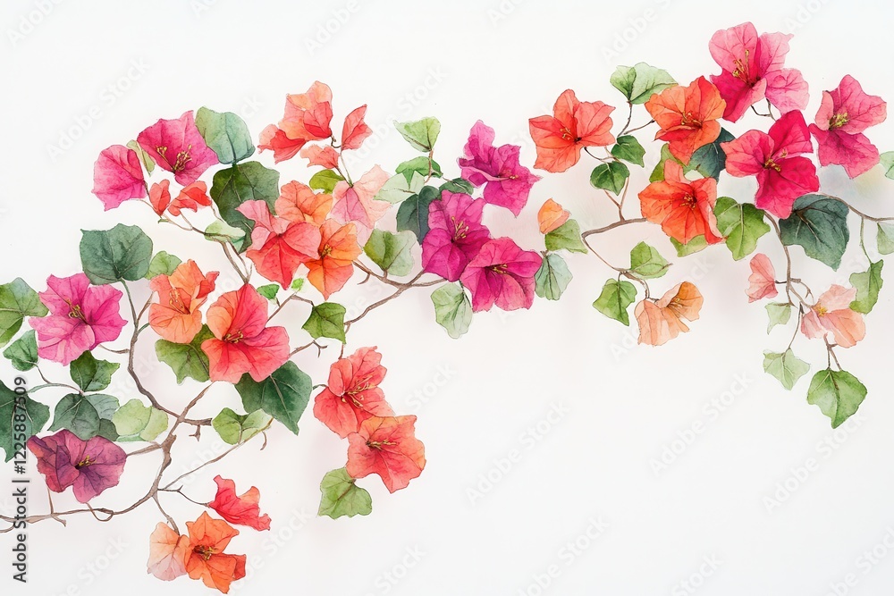 White wall adorned with summer bougainvillea blooms