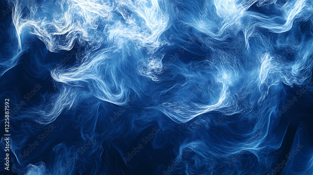 Fototapeta premium Vibrant blue gradient smoothly transitions into a fluid, wavy pattern, evoking a sense of dynamic movement and serenity in this abstract, high-contrast digital design. Indigo Wave. Illustration