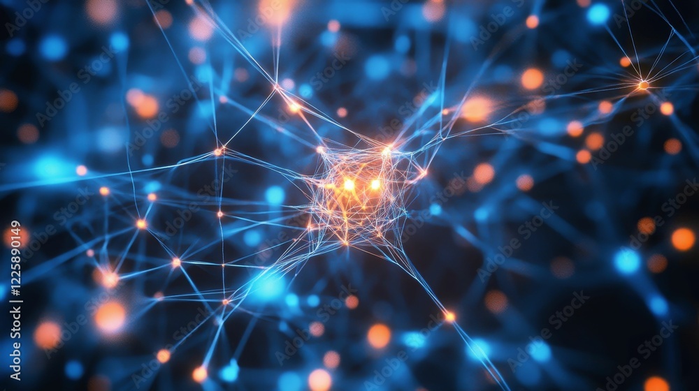 Glowing network of nodes connected by thin lines. Glowing network of nodes connected by thin lines.