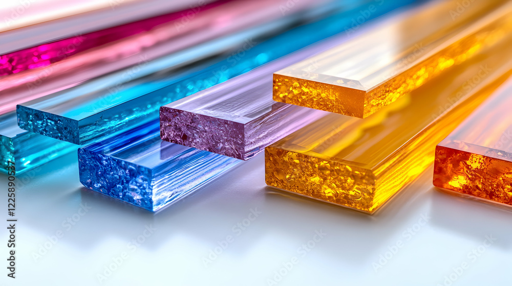 Colorful translucent acrylic rods, close-up, studio shot, background blurred, design material Colorful translucent acrylic rods, close-up, studio shot, background blurred, design material