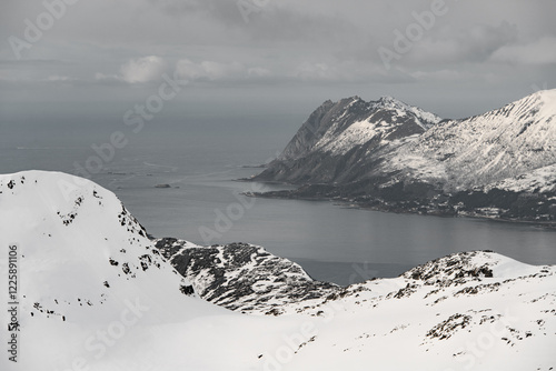 Fototapeta Naklejka Na Ścianę i Meble -  Beautiful angle of the shot, where you can see the sea bay and the mountains near it