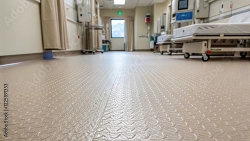 A medium closeup showcasing textured antislip flooring providing safety and ease of movement for patients and staff within the recovery room. photo