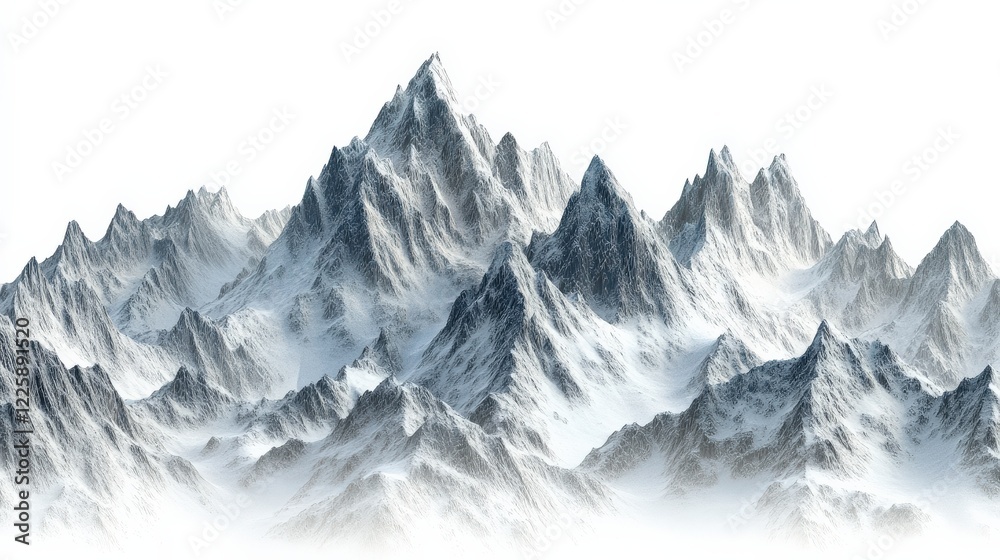 Majestic snow-capped mountains rise dramatically against a bright white sky, evoking tranquility Majestic snow-capped mountains rise dramatically against a bright white sky, evoking tranquility
