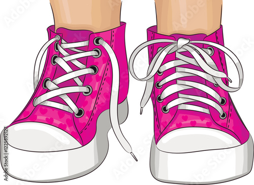 Pink sneakers with hearts isolated on white