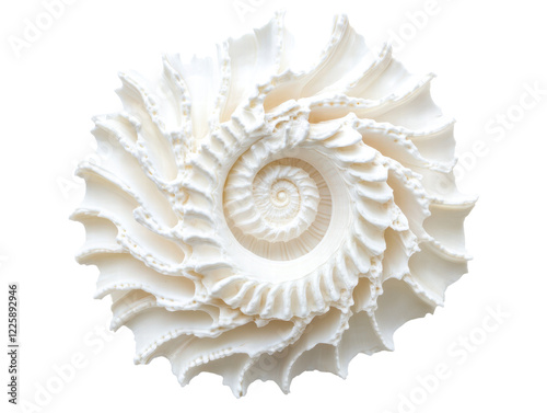 Isolated white spiral shell, top view