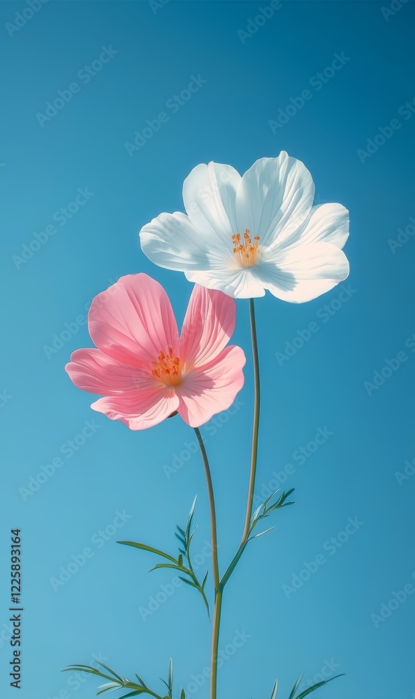 Fototapeta premium pink and white flower with blue sky