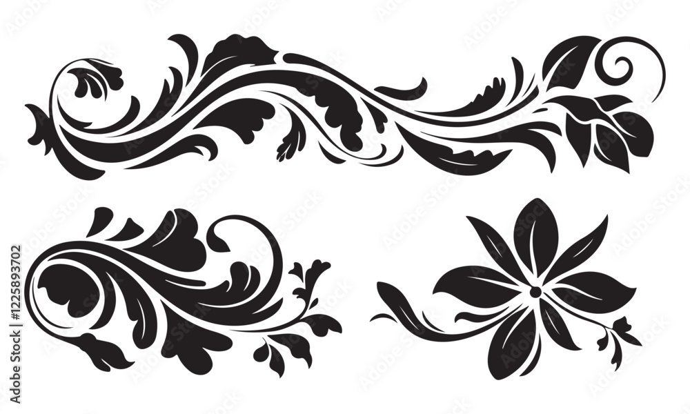 creeper swirls with a floral theme. Each design features intricate and elongated creeper swirls with a floral theme. Each design features intricate and elongated