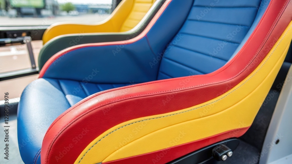 Closeup of a vibrant newly installed seat featuring ergonomic contours demonstrating a balance of style and support for audiences. Closeup of a vibrant newly installed seat featuring ergonomic contours demonstrating a balance of style and support for audiences.