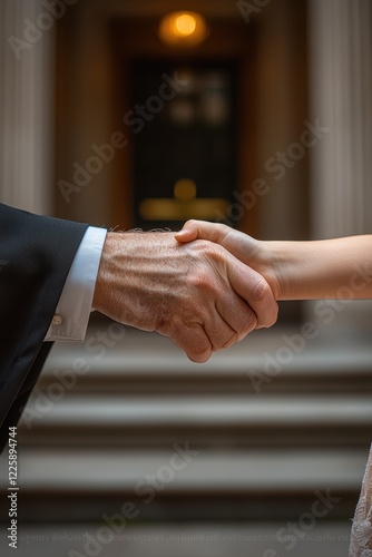 An Elegant Handshake Takes Place at a Beautiful and Joyous Wedding Ceremony Event