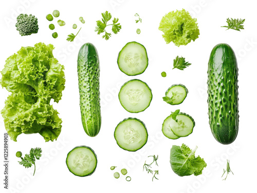 Isolated Fresh Green Vegetables and Herbs