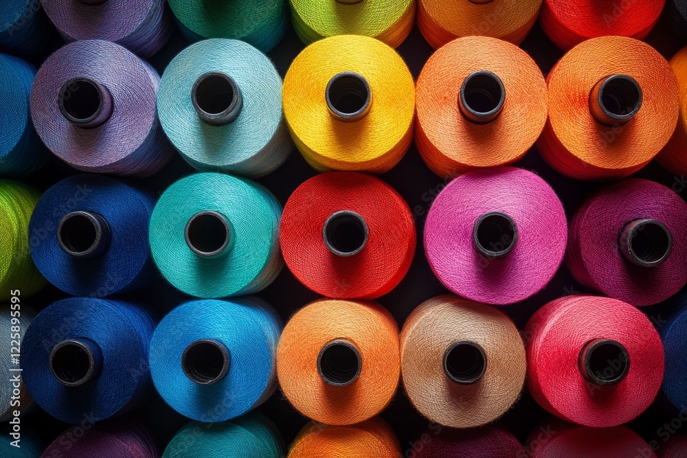 Vibrant Spectrum of Colorful Thread Spools A Close-Up View of Assorted Yarn Vibrant Spectrum of Colorful Thread Spools A Close-Up View of Assorted Yarn