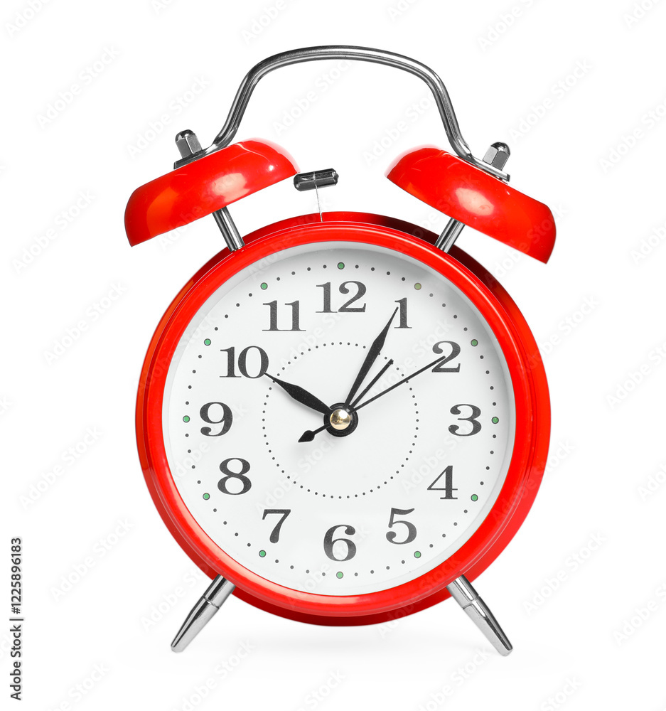 One red alarm clock isolated on white One red alarm clock isolated on white