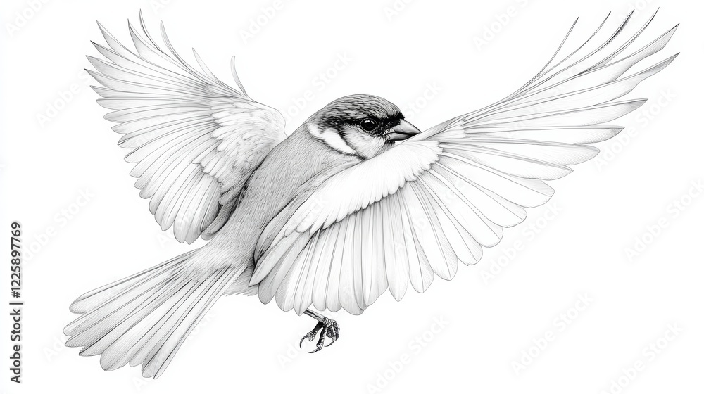 Naklejka premium Graceful Flight: A Minimalist Illustration of a Bird Soaring in the Sky with Clean Lines and Elegance