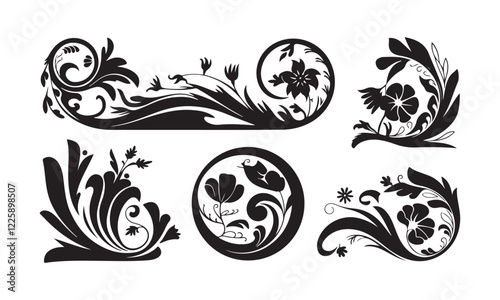 creeper swirls with a floral theme. Each design features intricate and elongated
