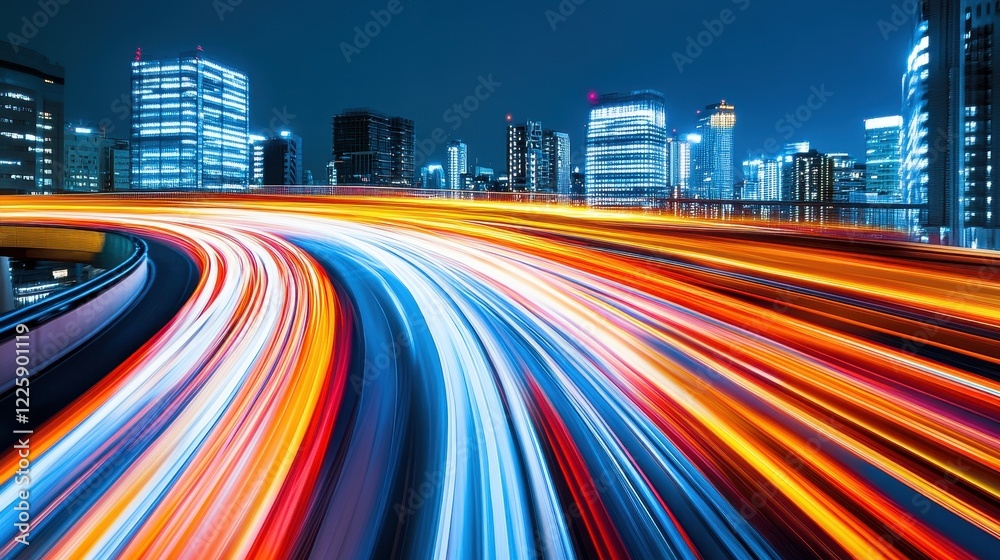 Fototapeta premium Night Cityscape Illuminated Highway Light Trails