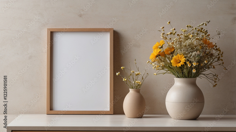 Blank wooden frame hanging on the wall Blank wooden frame hanging on the wall