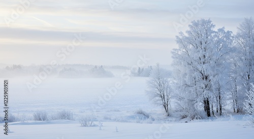 Wallpaper Mural Serene Winter Landscape Frosty Trees Snowy Field Torontodigital.ca