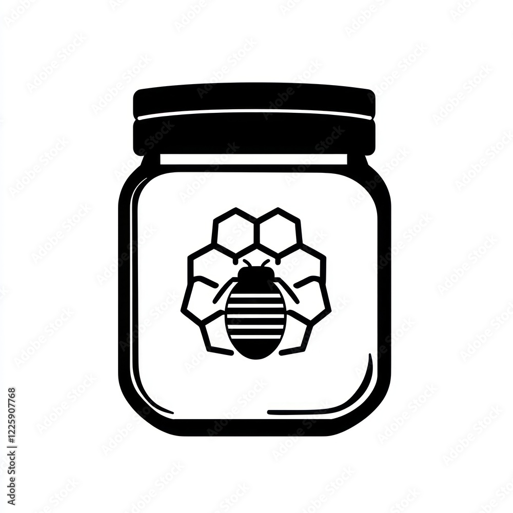 Honey jar with honeycomb and bee, graphic design Honey jar with honeycomb and bee, graphic design
