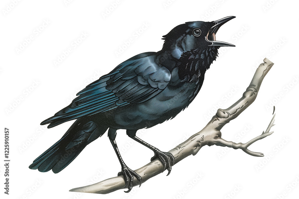 Obraz premium Blackbird Perched on a Branch Singing in a Natural Setting During Daytime
