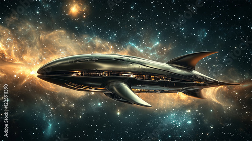 Wallpaper Mural 宇宙を航行するクジラ型宇宙船が流れる光を後に残す壮大な風景 Torontodigital.ca