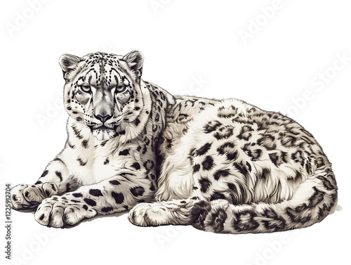 Snow Leopard Resting in a Serene Environment, Showcasing Its Distinctive Coat and Captivating Gaze