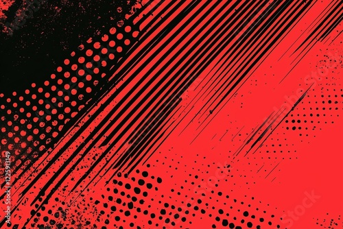 A bold, crimson pop art background with halftone dot patterns and retro comic-style elements.