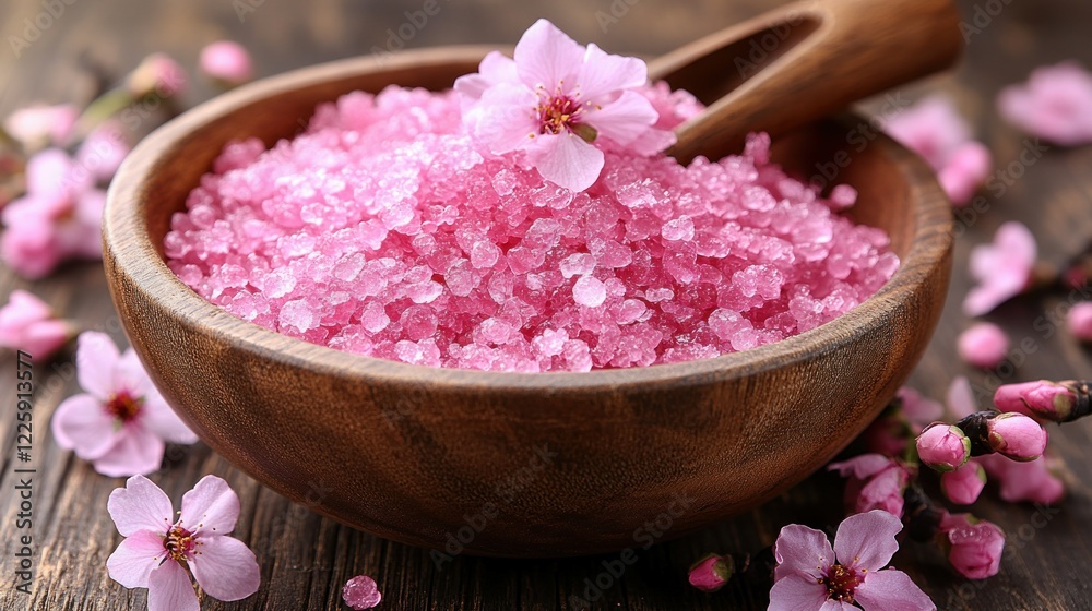 Spa Day Serenity: Pink Bath Salts and Blossoms Spa Day Serenity: Pink Bath Salts and Blossoms