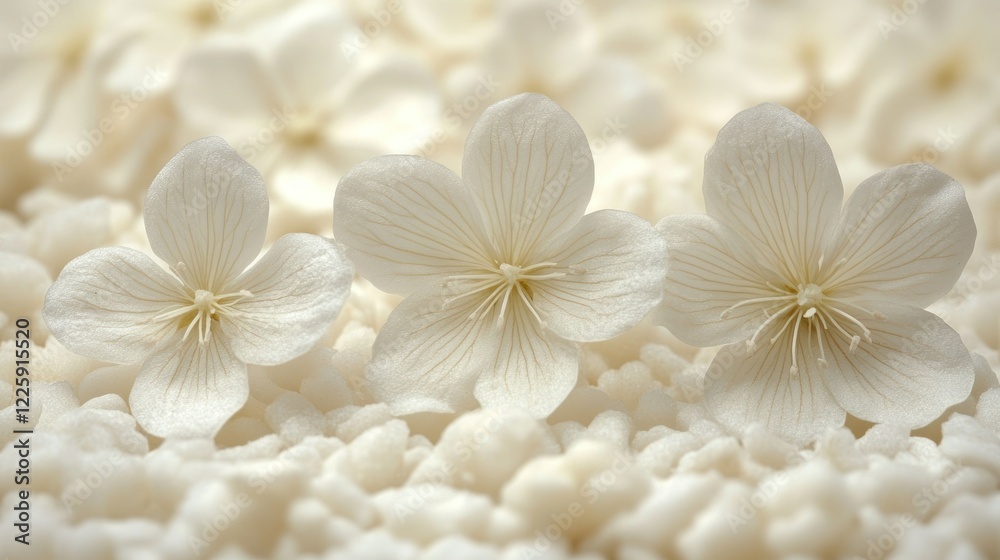 Serene White Flowers on Pebbles: A Tranquil Close-Up Serene White Flowers on Pebbles: A Tranquil Close-Up