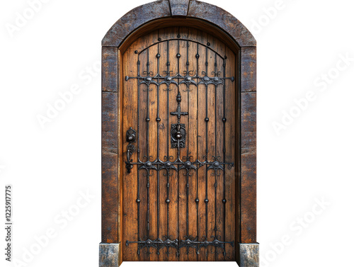 Isolated Medieval Wooden Door with Stone Frame