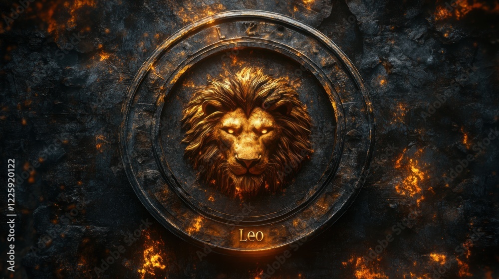 Fototapeta premium Illustration of a majestic lion symbolizing the zodiac sign Leo. Perfect for astrology themes, horoscopes, and zodiac-inspired designs, capturing Leo's strength and charisma.