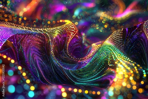 Retro groovy neon lights with glowing effects in a psychedelic swirl, creating a vibrant and energetic abstract background.