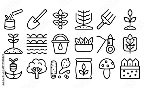 set of  outline icons related to soil  linear ic