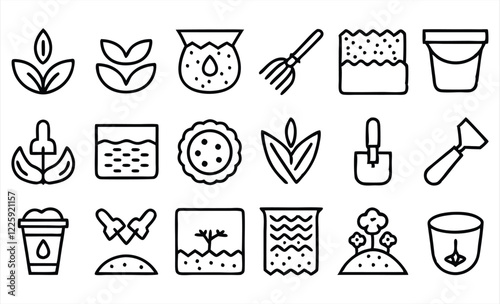 set of  outline icons related to soil  linear ic