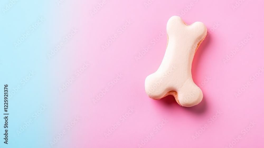 Obraz premium Bone-shaped dog biscuit on pastel pink and blue background
