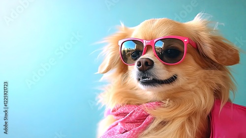 Promotional poster with an image of a dog. Advertising banner with a dog. Background for valentine's day greeting card with romantic theme.  Copy-space for text. Generated AI.