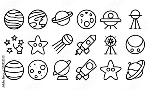 set of outline icons related to space and astro