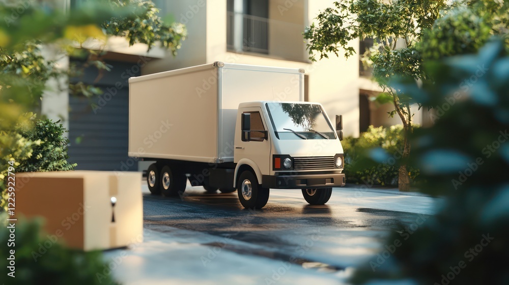3d Motor and truck delivers with parcel box and pin pointer delivery 3D render 3d Motor and truck delivers with parcel box and pin pointer delivery 3D render