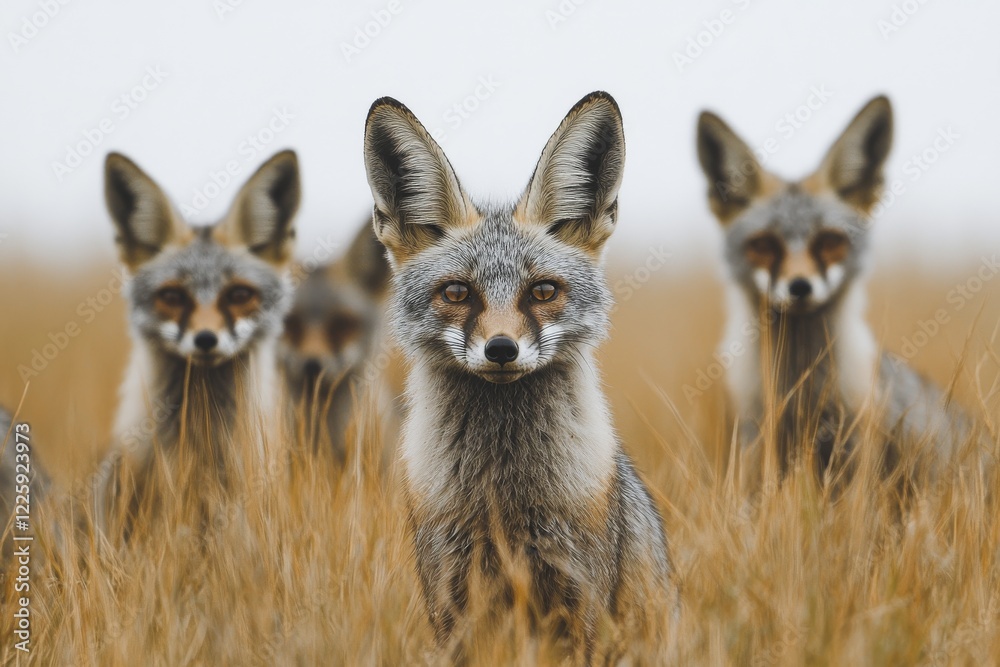 Group of Red Foxes in Tall Grass Group of Red Foxes in Tall Grass