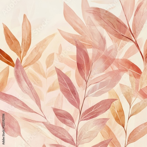 Abstract Watercolor Painting of Leaves in Beige, Light Magenta, and Light Brown Colors for Decorative Backgrounds