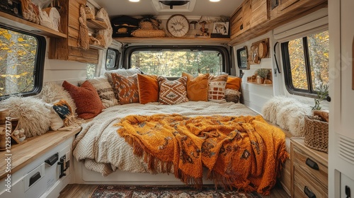 Cozy Autumnal Campervan Interior: A Rustic Retreat on Wheels
