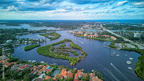 aerial view of distant Jupiter Inlet