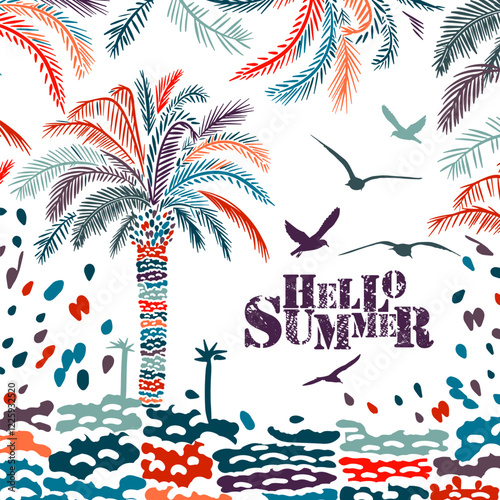 Single Sketched Palm Tree Print ideal for Wall Art, Card, Poster. Exoctic Hello summer. Vacation Design. Hand drawing. Not AI, Vector illustration photo