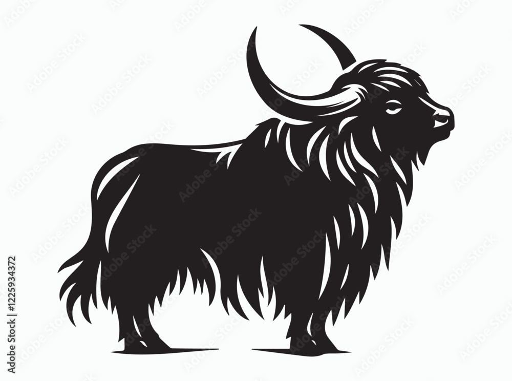 Fototapeta premium Yak Silhouette Vector Illustration, Wild Black Yak Clip art