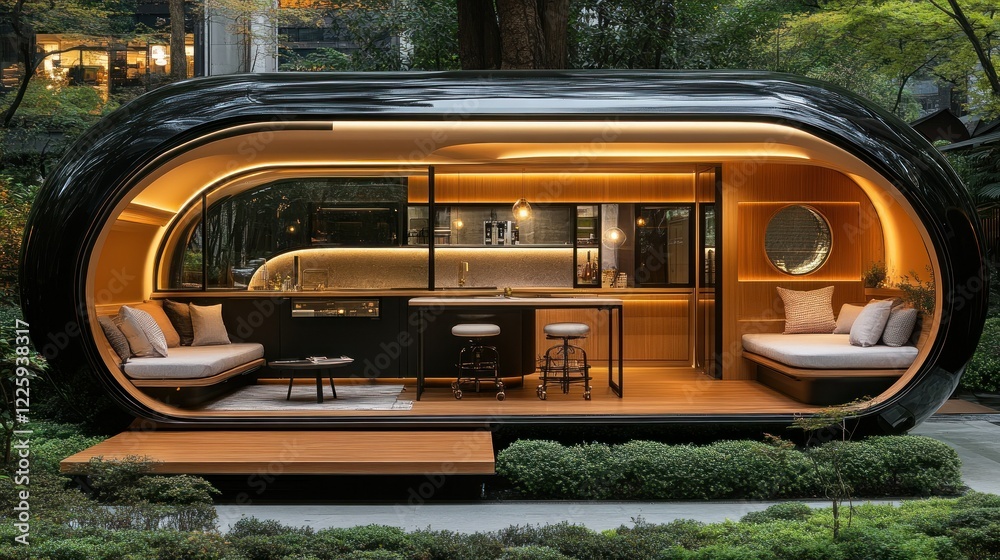 Obraz premium Futuristic Oval Capsule Home in Lush Garden