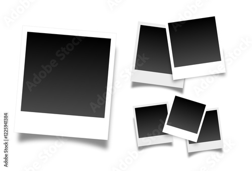Photography of a retro blank with a shadow, Polaroid photo frames vector collage. Empty black photo frame mockup with shadow. on a transparent background. Vector