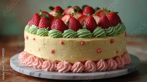 Strawberry cake, buttercream frosting, kitchen, table, dessert