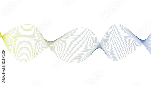 Vector curvy abstract line art wavy flowing dynamic green pink white background in concept music or sound, wave, wind, information flow