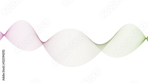 Vector curvy abstract line art wavy flowing dynamic green pink white background in concept music or sound, wave, wind, information flow	