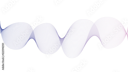 Vector curvy abstract line art wavy flowing dynamic Blue and purple white background in concept music or sound, wave, wind, information flow	