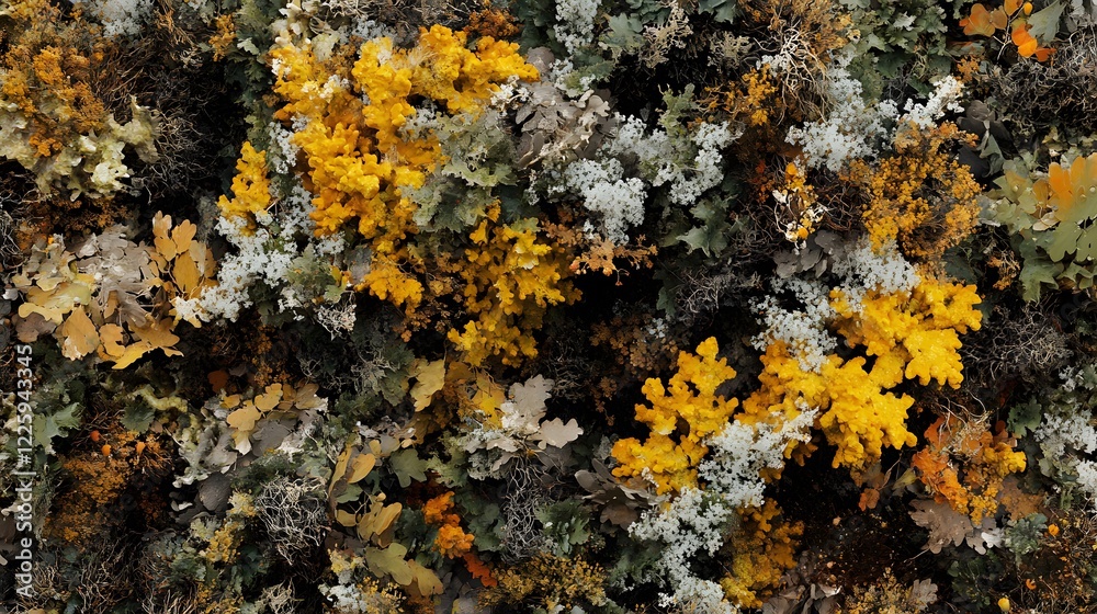Vibrant Autumnal Lichen and Foliage Texture Vibrant Autumnal Lichen and Foliage Texture